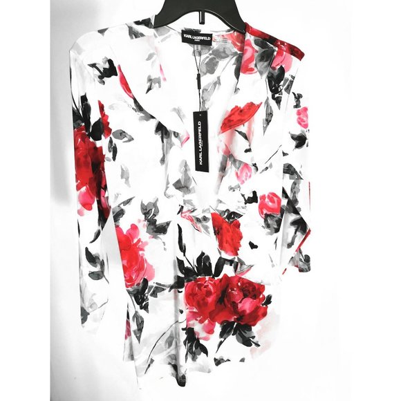 NWT Karl Lagerfeld Floral Flounces Blouse M - Picture 4 of 4